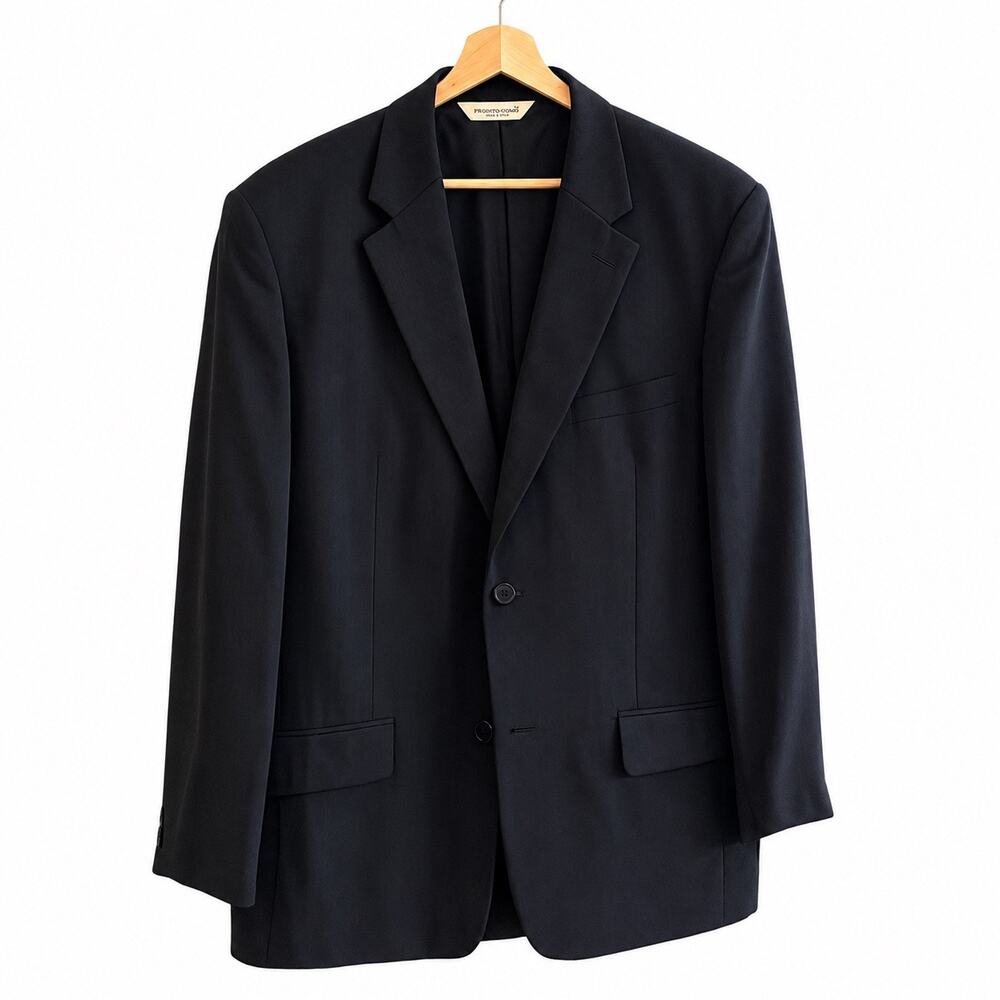 Vintage Pronto Uomo 100% Wool Blazer Sport Coat 46 Long Black Made In Korea